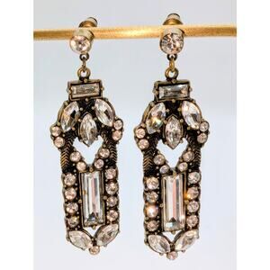 Antiqued Bronze/Gold Rhinestone Dangle Pierced Earrings